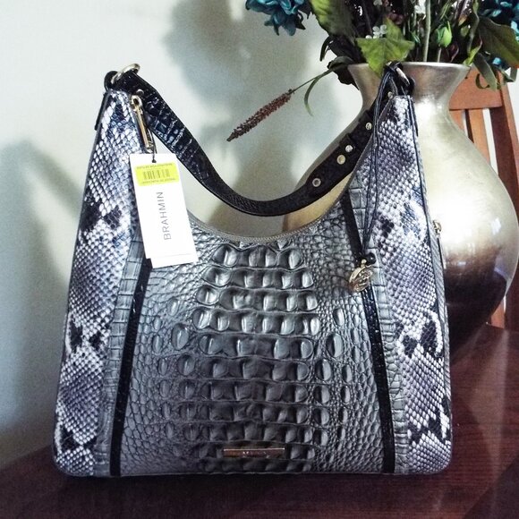Brahmin Handbags - BRAHMIN Melbourne Croc Embossed Leather Handbag - TABITHA in STEEL FONTAINE NWT